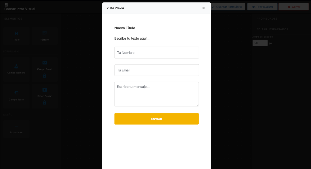 Vista Previa del Formulario