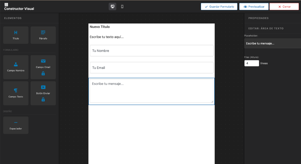 Propiedades Área de Texto