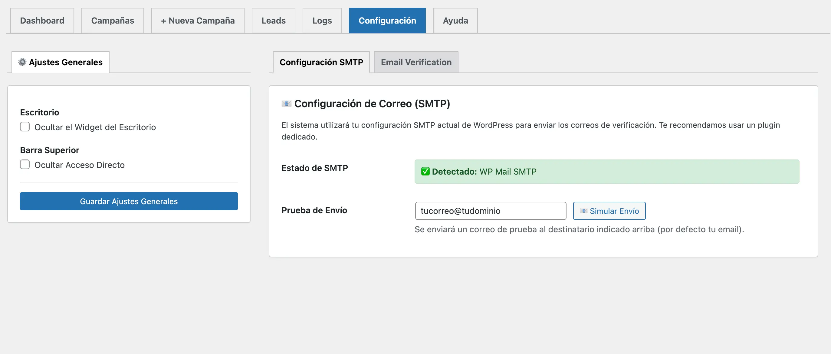 Configuración SMTP